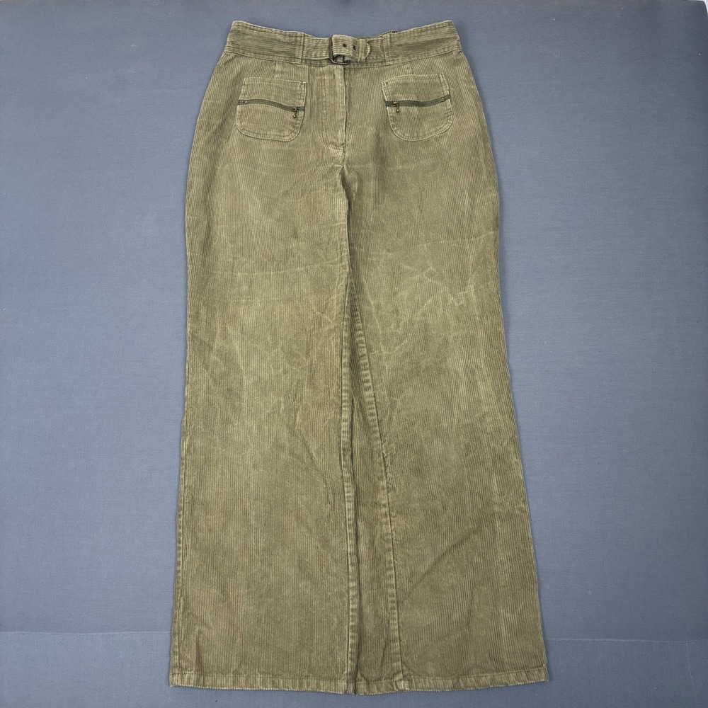 Highway Olive Green Corduroy Zipper Pocket Flared Pants Women's Size 28x28